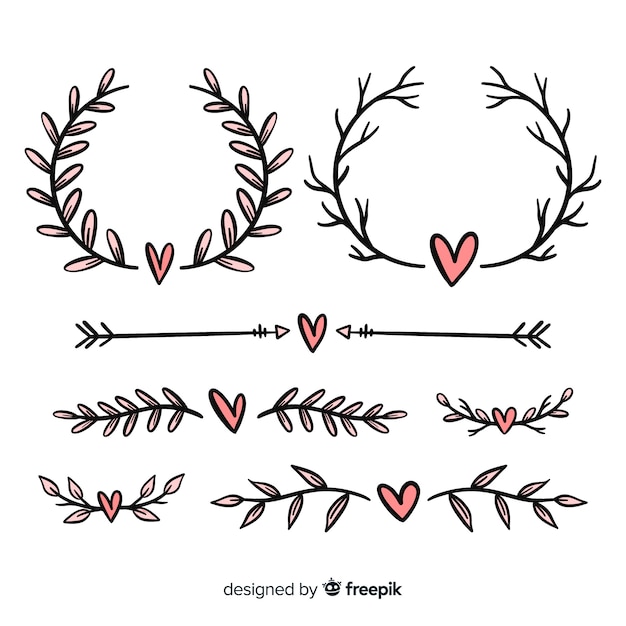 Free vector hand drawn wedding ornament collection