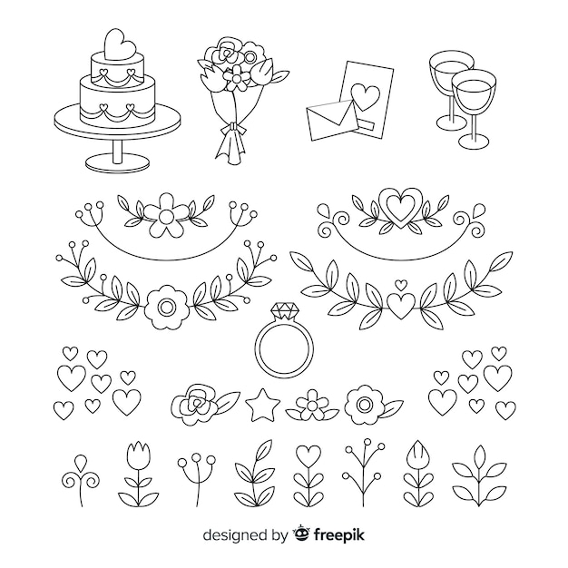 Free vector hand drawn wedding ornament collection