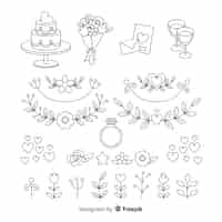 Бесплатное векторное изображение Ручной обращается коллекция свадебных украшений