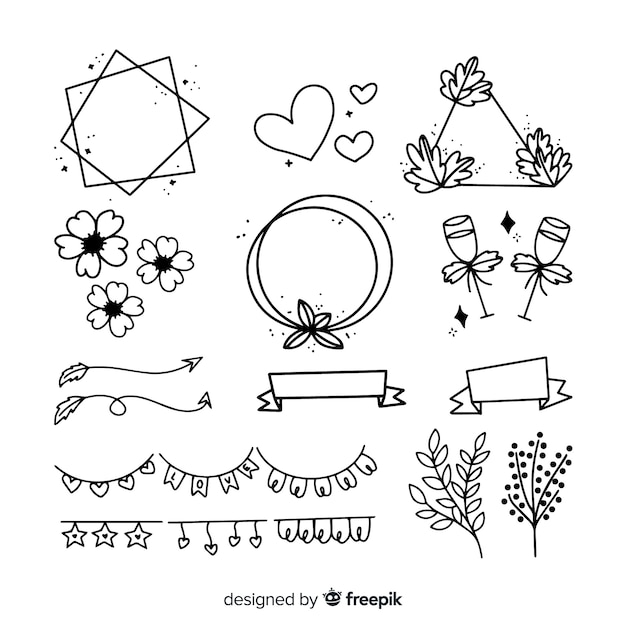 Free vector hand drawn wedding ornament collection