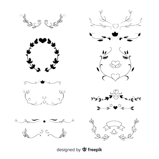 Free vector hand drawn wedding ornament collection