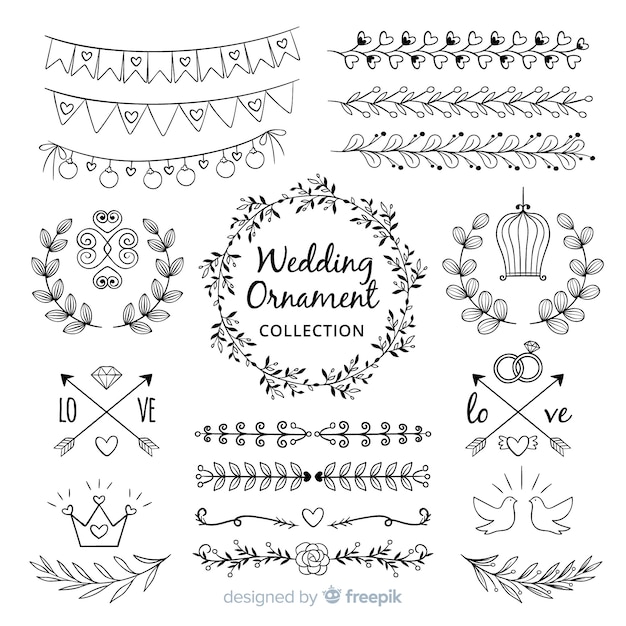 Free vector hand drawn wedding ornament collection