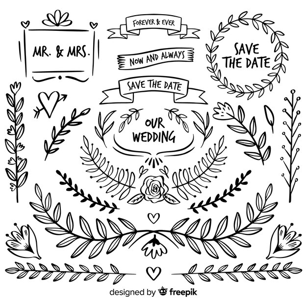 Hand drawn wedding ornament collection