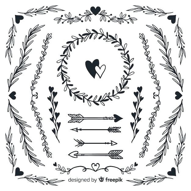 Free vector hand drawn wedding ornament collection