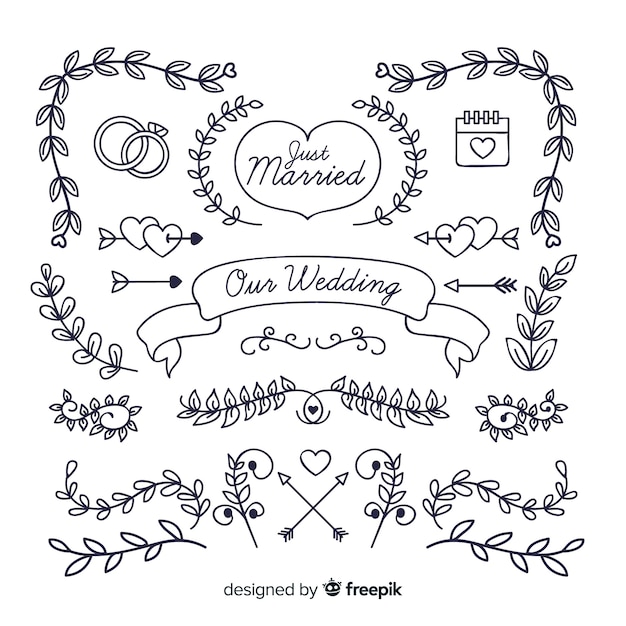 Free vector hand drawn wedding ornament collection