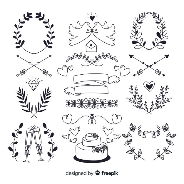 hand drawn wedding ornament collection