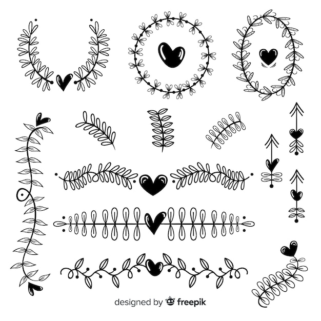 Free vector hand drawn wedding ornament collection