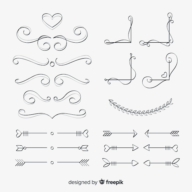 Free vector hand drawn wedding ornament collection