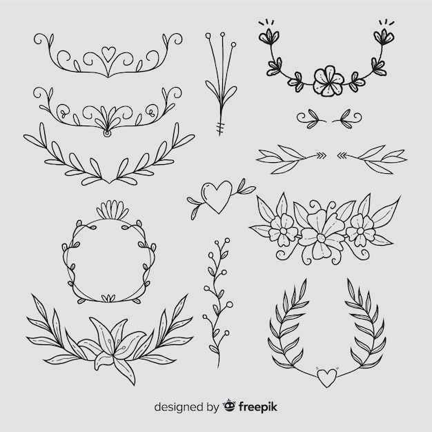 Free vector hand drawn wedding ornament collection