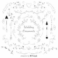 Free vector hand drawn wedding ornament collection