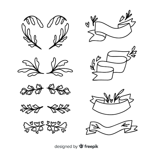 Free vector hand drawn wedding ornament collection