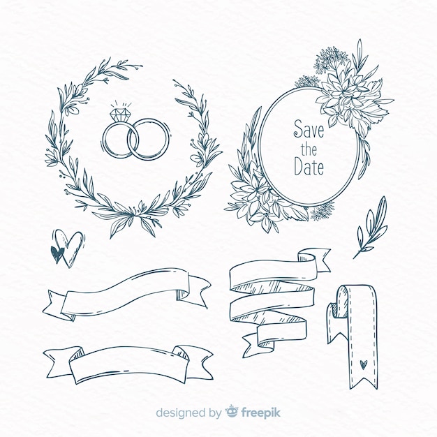 Free vector hand drawn wedding ornament collection