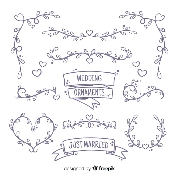 Free vector hand drawn wedding ornament collection
