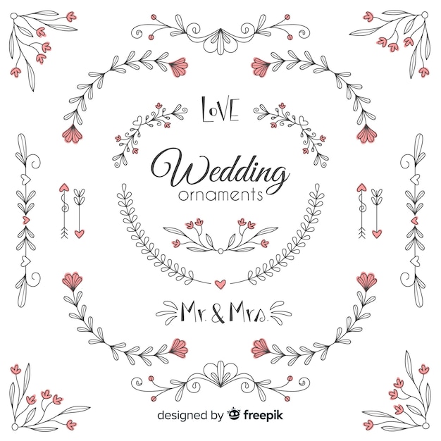 Free vector hand drawn wedding ornament collection