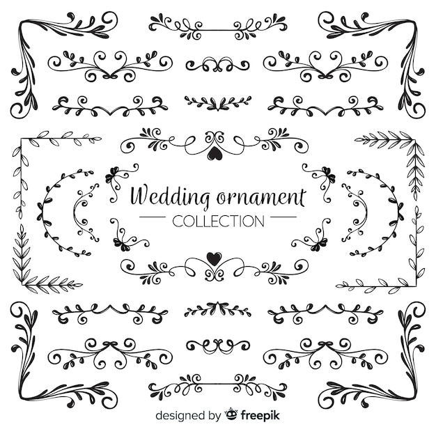 Free vector hand drawn wedding ornament collection