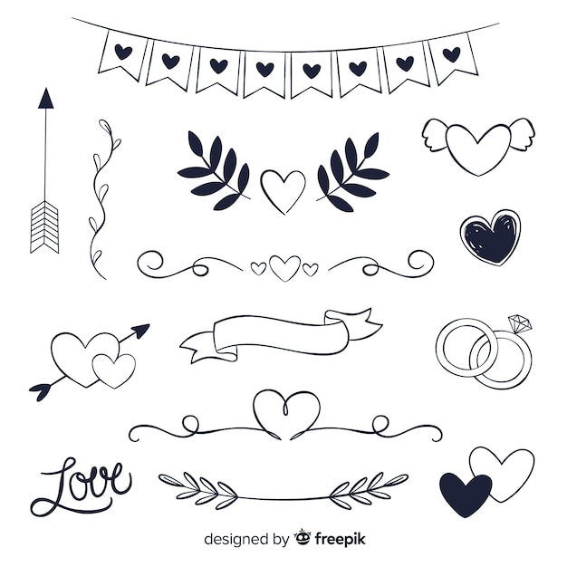 Free vector hand drawn wedding ornament set