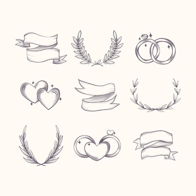 Hand drawn wedding ornament set – Free vector download