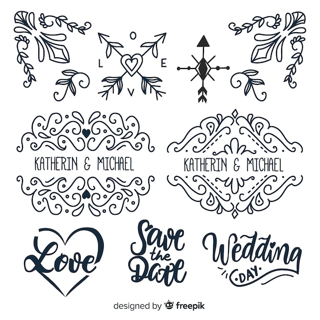 Hand drawn wedding ornaments collection