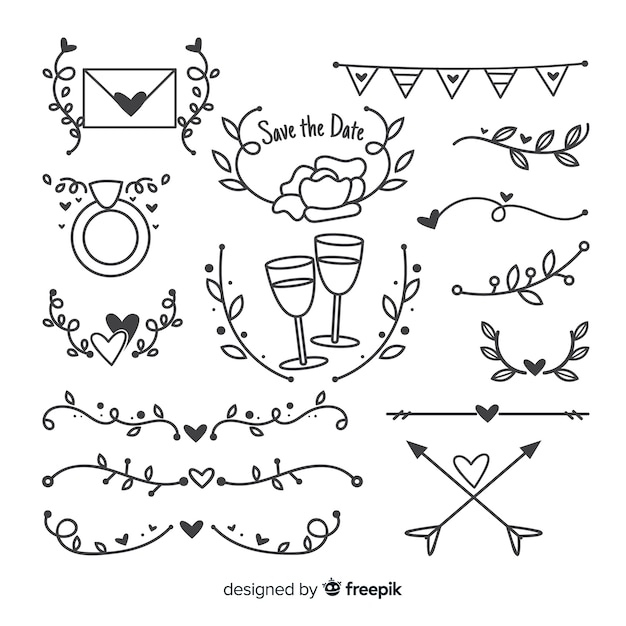 Hand drawn wedding ornaments collection