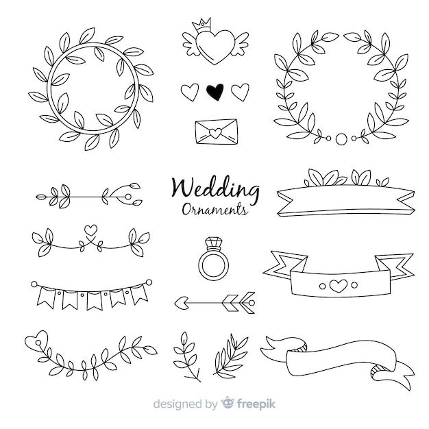 Free vector hand drawn wedding ornaments collection