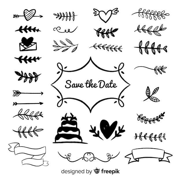 Hand drawn wedding ornaments collection