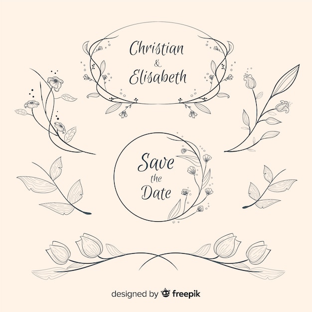 Hand drawn wedding ornaments collection