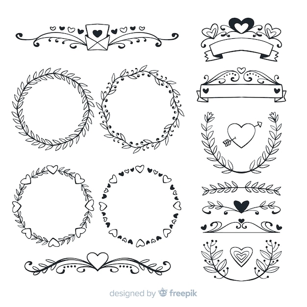 Free vector hand drawn wedding ornaments collection