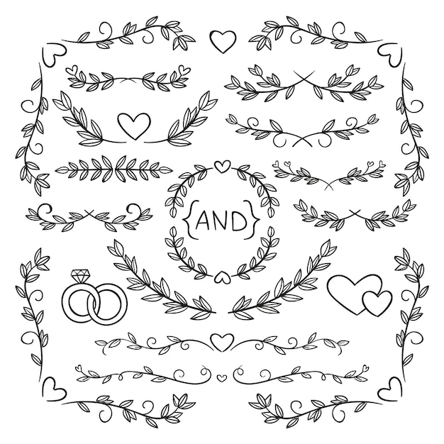 Hand drawn wedding ornaments collection – Free vector download for vector templates