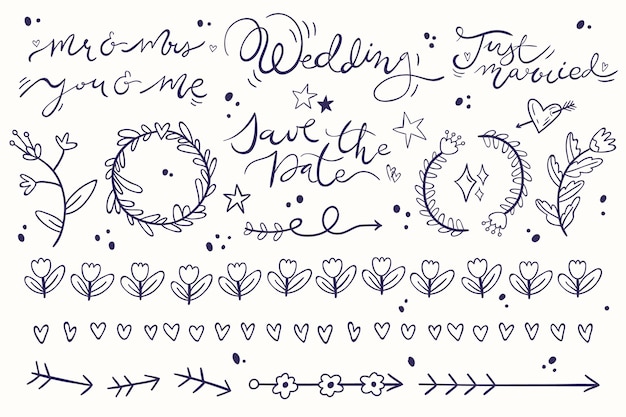 Free vector hand drawn wedding ornaments collection