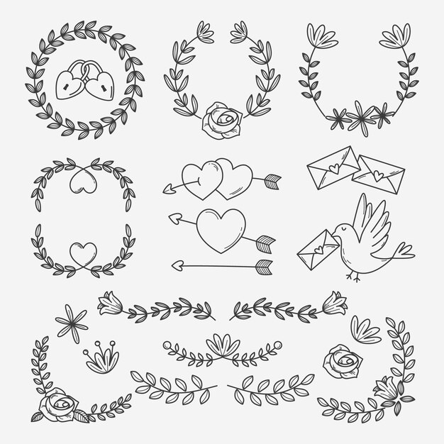 Hand drawn wedding ornaments collection