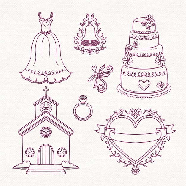 Free vector hand drawn wedding ornaments collection