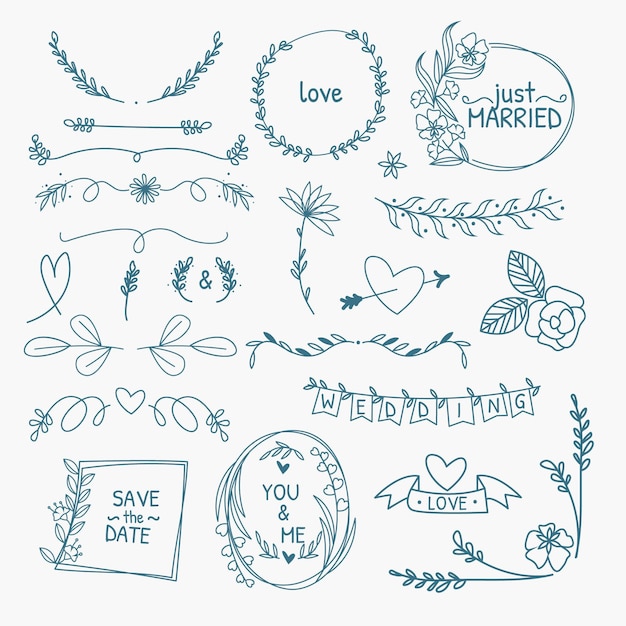 Free vector hand drawn wedding ornaments collection