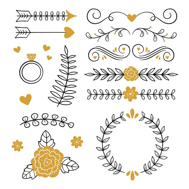 Hand drawn wedding ornaments collection