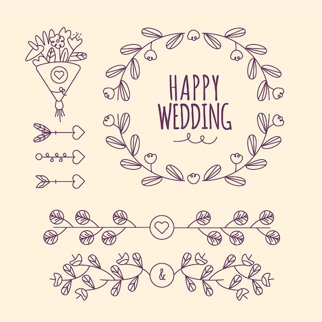 Free vector hand drawn wedding ornaments collection