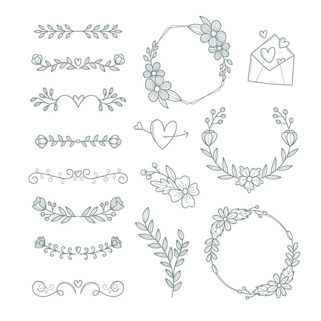 Hand drawn wedding ornaments collection