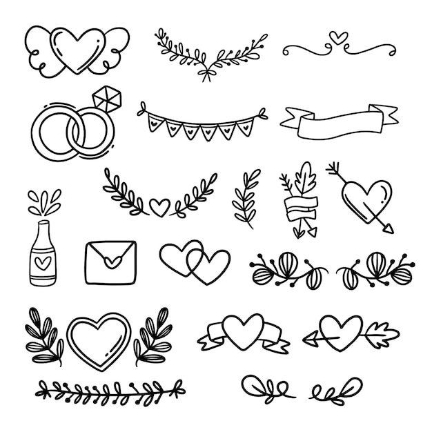 Free vector hand drawn wedding ornaments collection