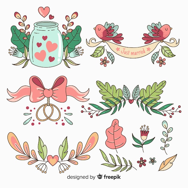 Hand drawn wedding ornaments collection free vector download