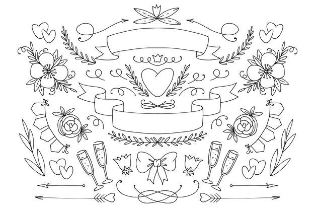 Free vector hand drawn wedding ornaments collection