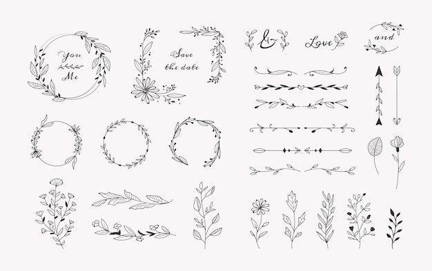 Hand drawn wedding ornaments collection Free Vector