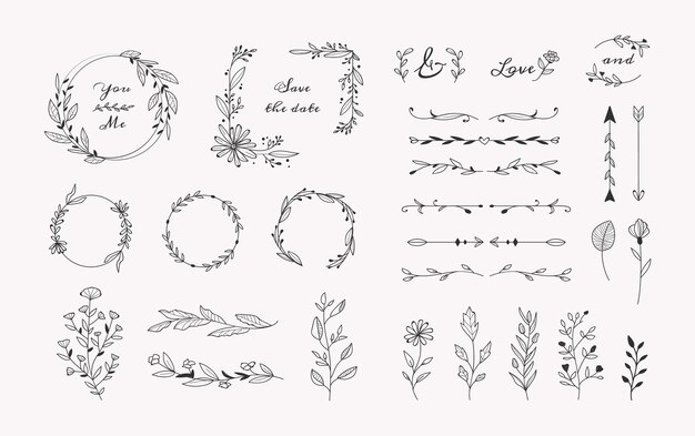 Hand drawn wedding ornaments collection