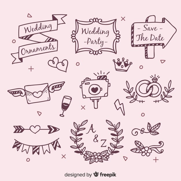 Hand drawn wedding ornaments set