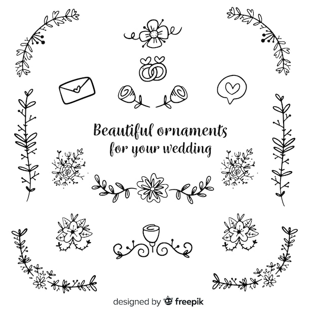 Hand drawn wedding ornaments set