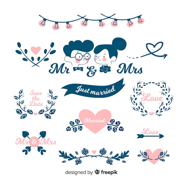 Hand drawn wedding ornaments set