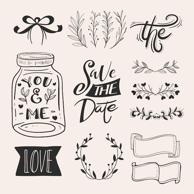 Free vector hand drawn wedding ornaments set