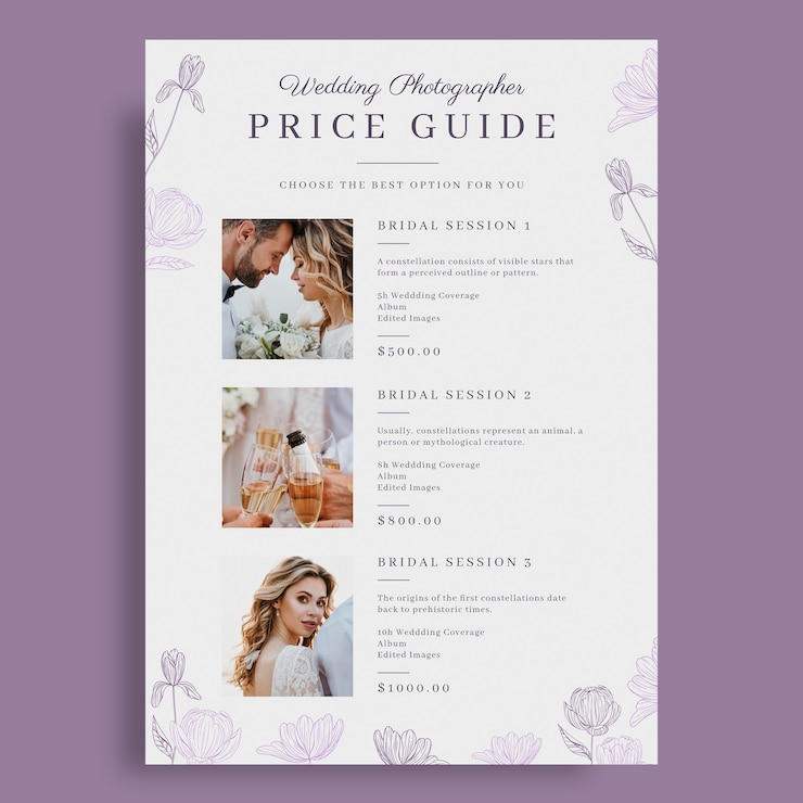 Free Vector hand-drawn wedding photographer price list