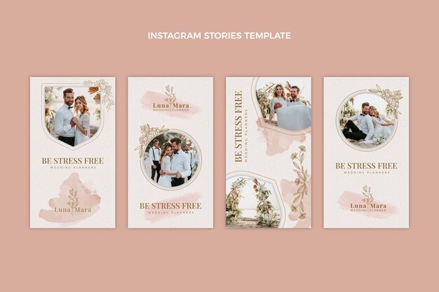 Collezione di storie di instagram di wedding planner disegnate a mano