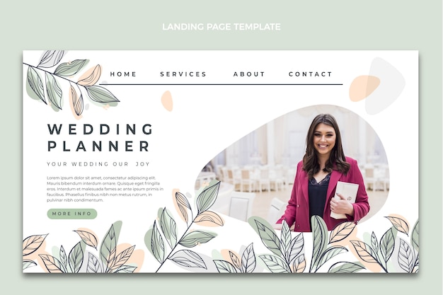 Free vector hand drawn wedding planner landing page template