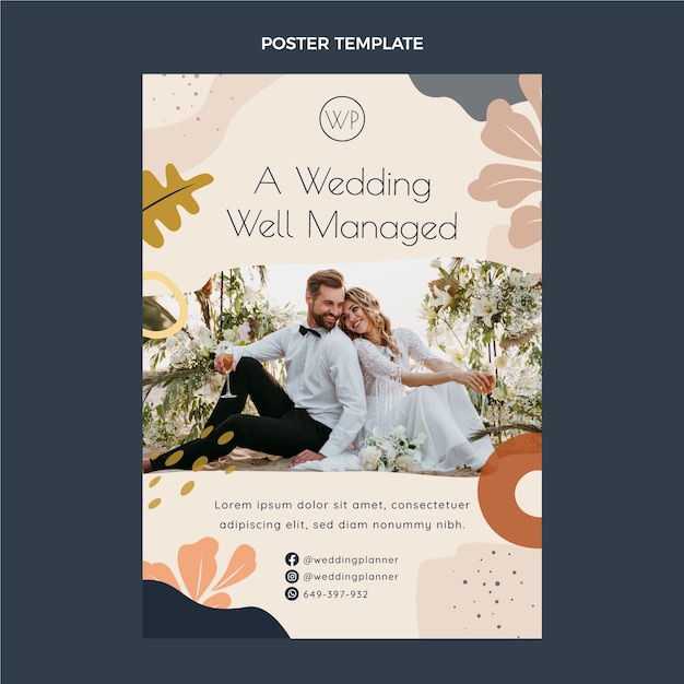 Vettore gratuito modello di poster di wedding planner disegnato a mano