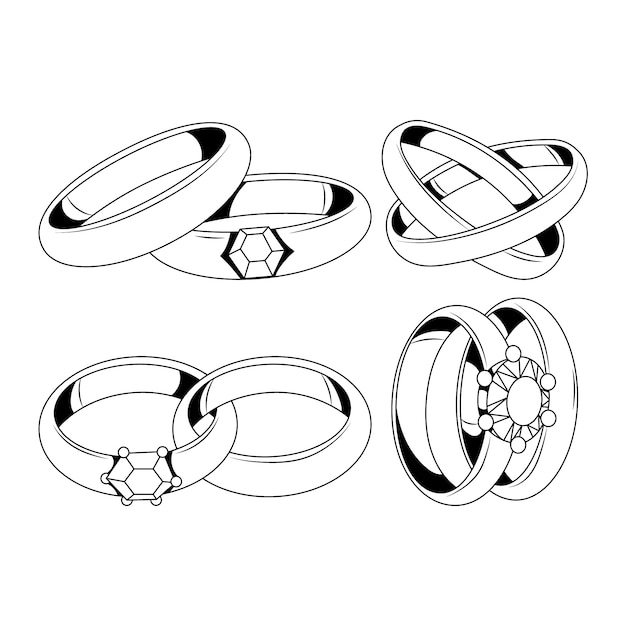 Hand drawn wedding ring outline illustration