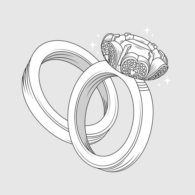 Hand drawn wedding ring outline illustration